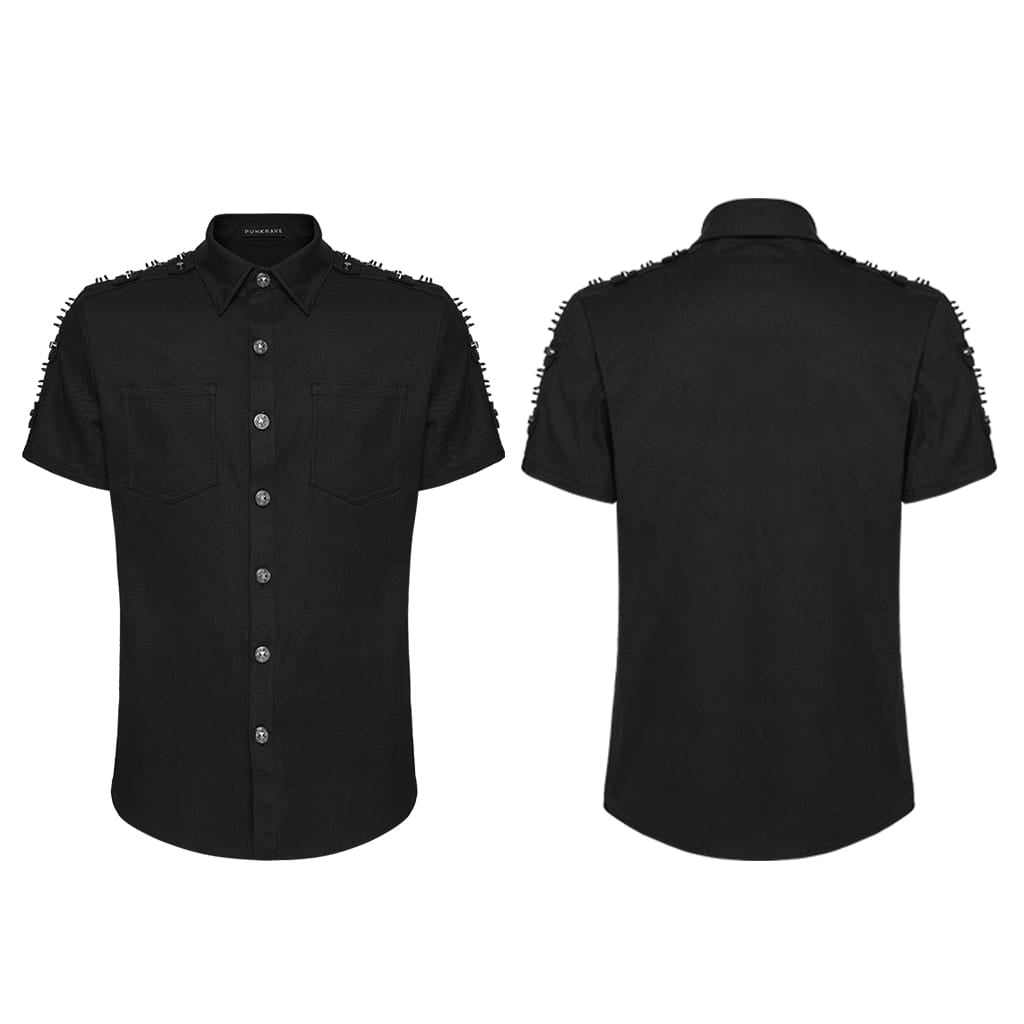 PUNK RAVE Camicia a maniche corte da uomo con rivetti a D e anelli punk