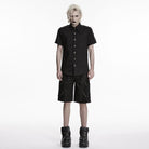 PUNK RAVE Men's Punk D-rings Rivets Short Sleeved Shirt