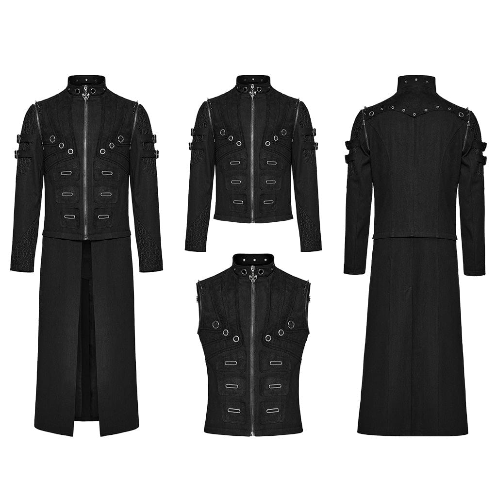 PUNK RAVE Men's Punk Detached Multi-Purpose Studded Coat