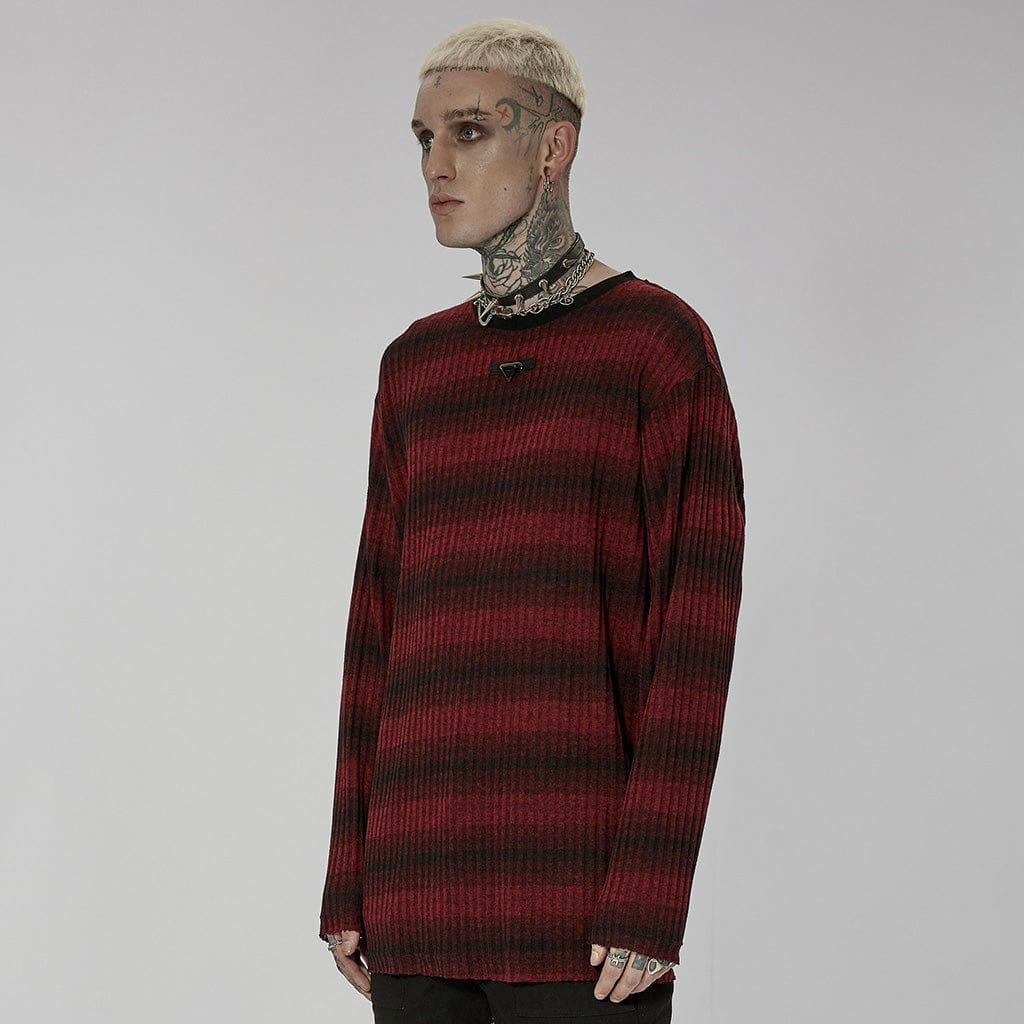 PUNK RAVE Men's Punk Double Color Striped Sweater