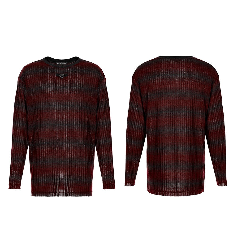 PUNK RAVE Men's Punk Double Color Striped Sweater