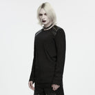 PUNK RAVE Men's Punk Embossed Stud Zipper Round Collar Long Sleeve Top
