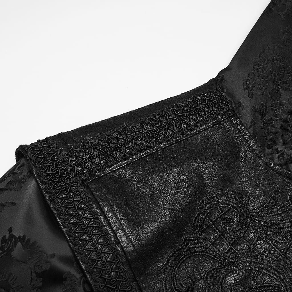 PUNK RAVE Men's Punk Embroidered Jacquard Hooded Coat Black