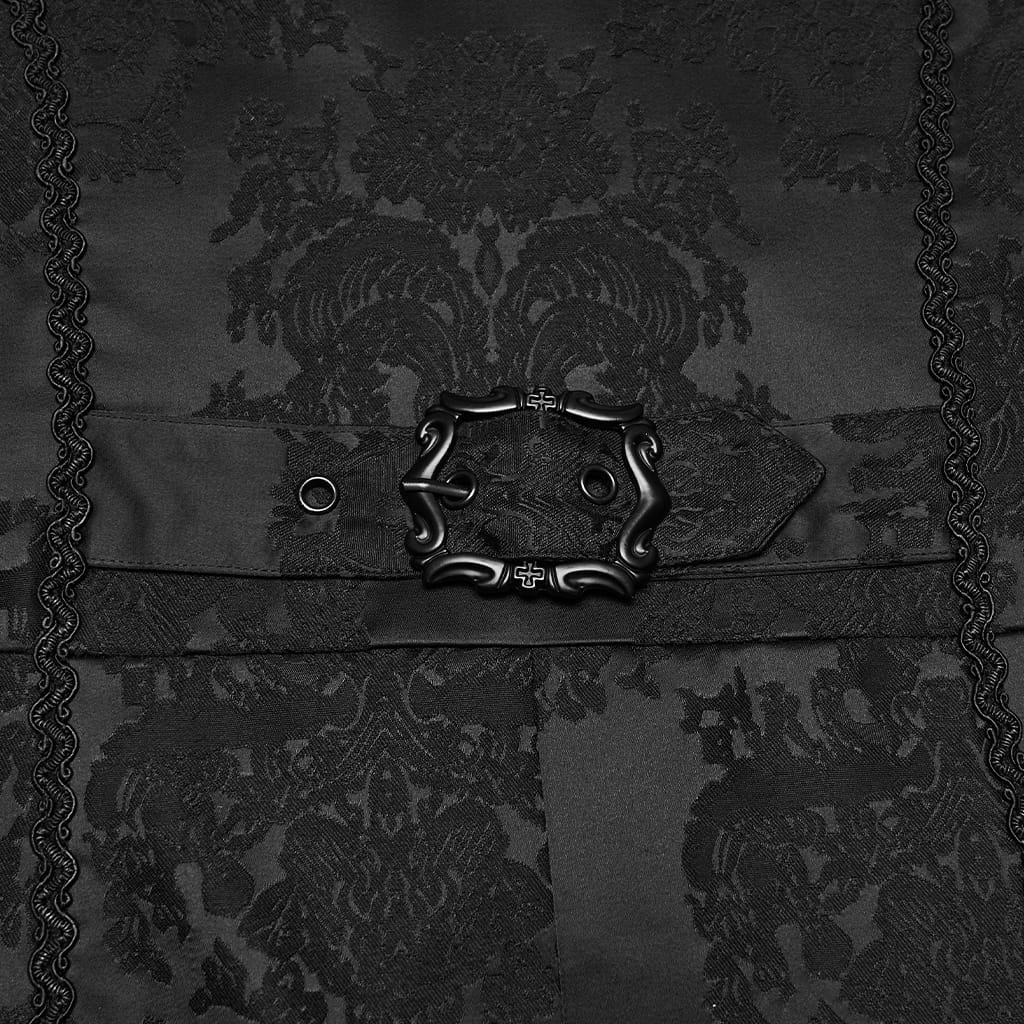 PUNK RAVE Men's Punk Embroidered Jacquard Hooded Coat Black