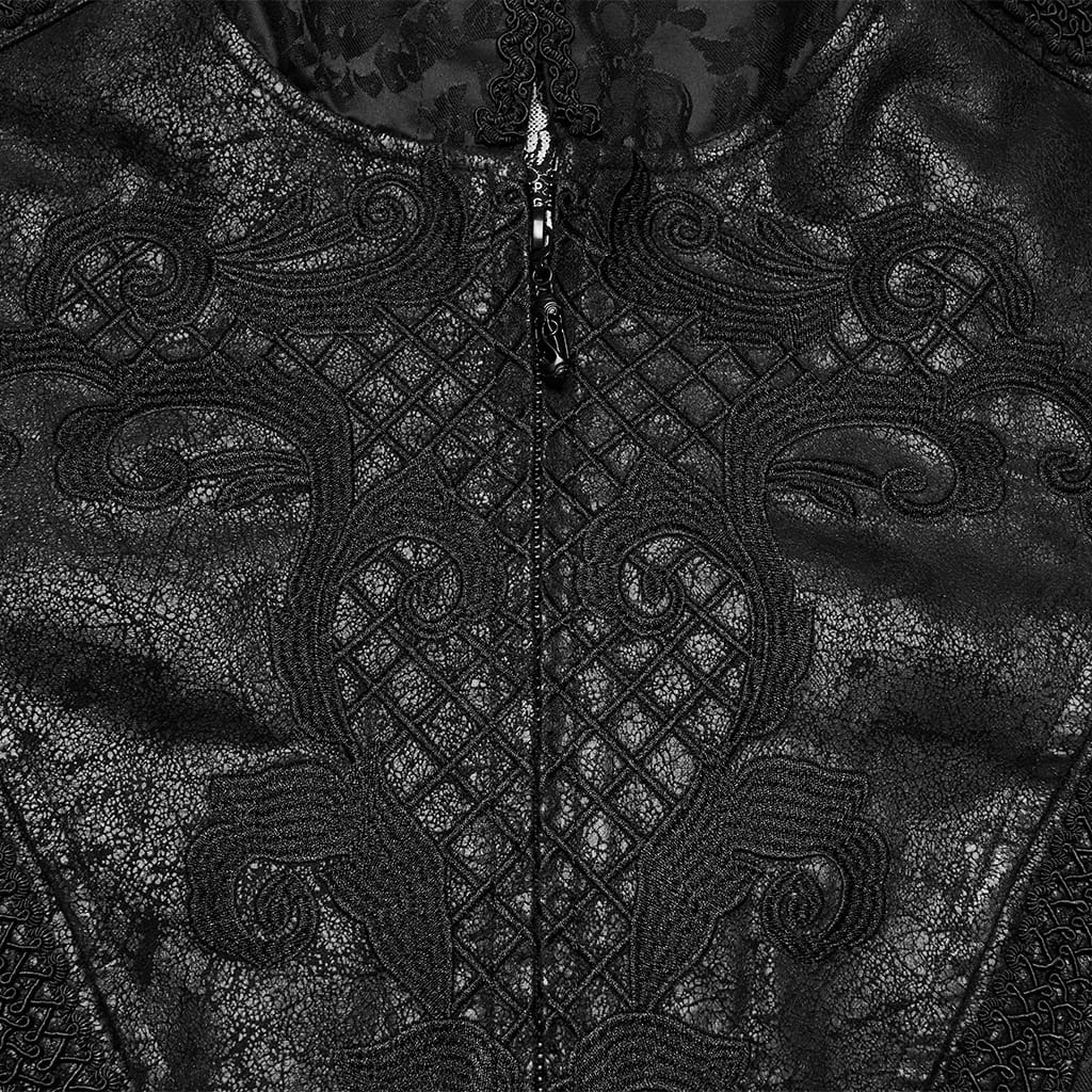 PUNK RAVE Men's Punk Embroidered Jacquard Hooded Coat Black