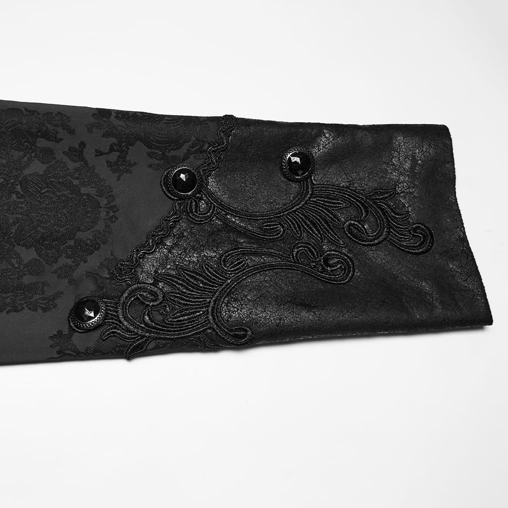 PUNK RAVE Men's Punk Embroidered Jacquard Hooded Coat Black