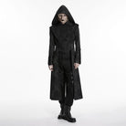 PUNK RAVE Men's Punk Embroidered Jacquard Hooded Coat Black