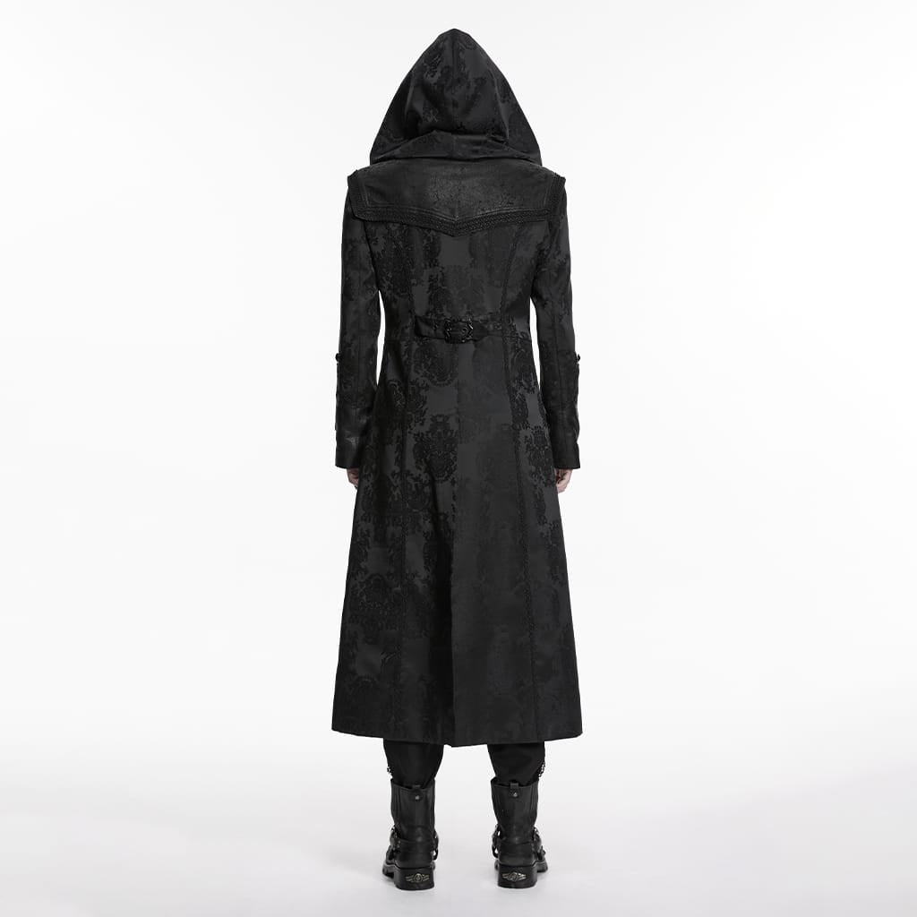 PUNK RAVE Men's Punk Embroidered Jacquard Hooded Coat Black