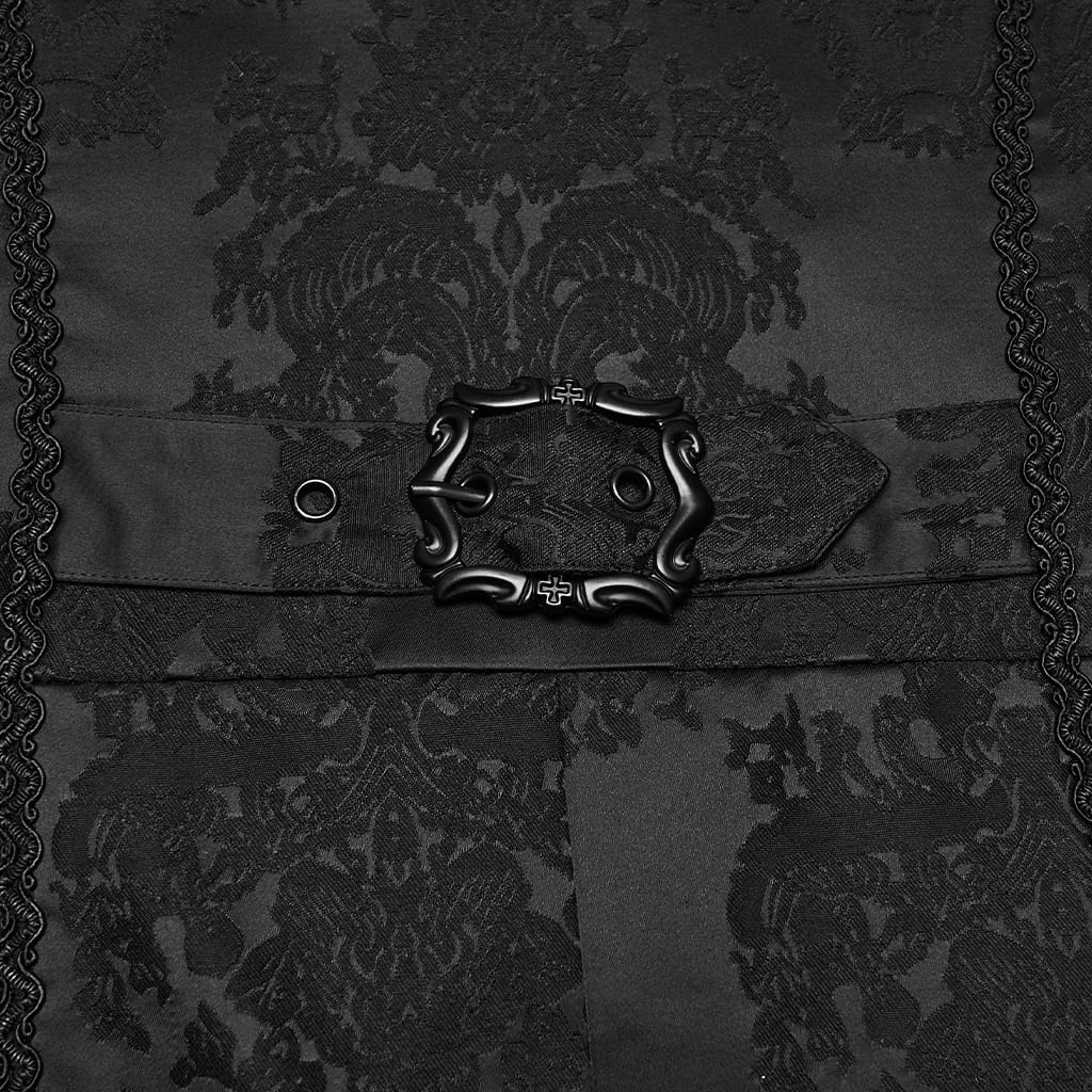 PUNK RAVE Men's Punk Embroidered Jacquard Hooded Coat Black-Red