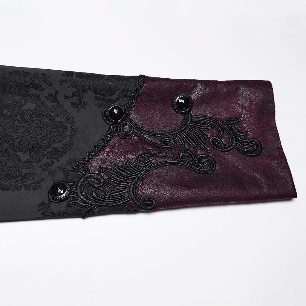 PUNK RAVE Men's Punk Embroidered Jacquard Hooded Coat Black-Red