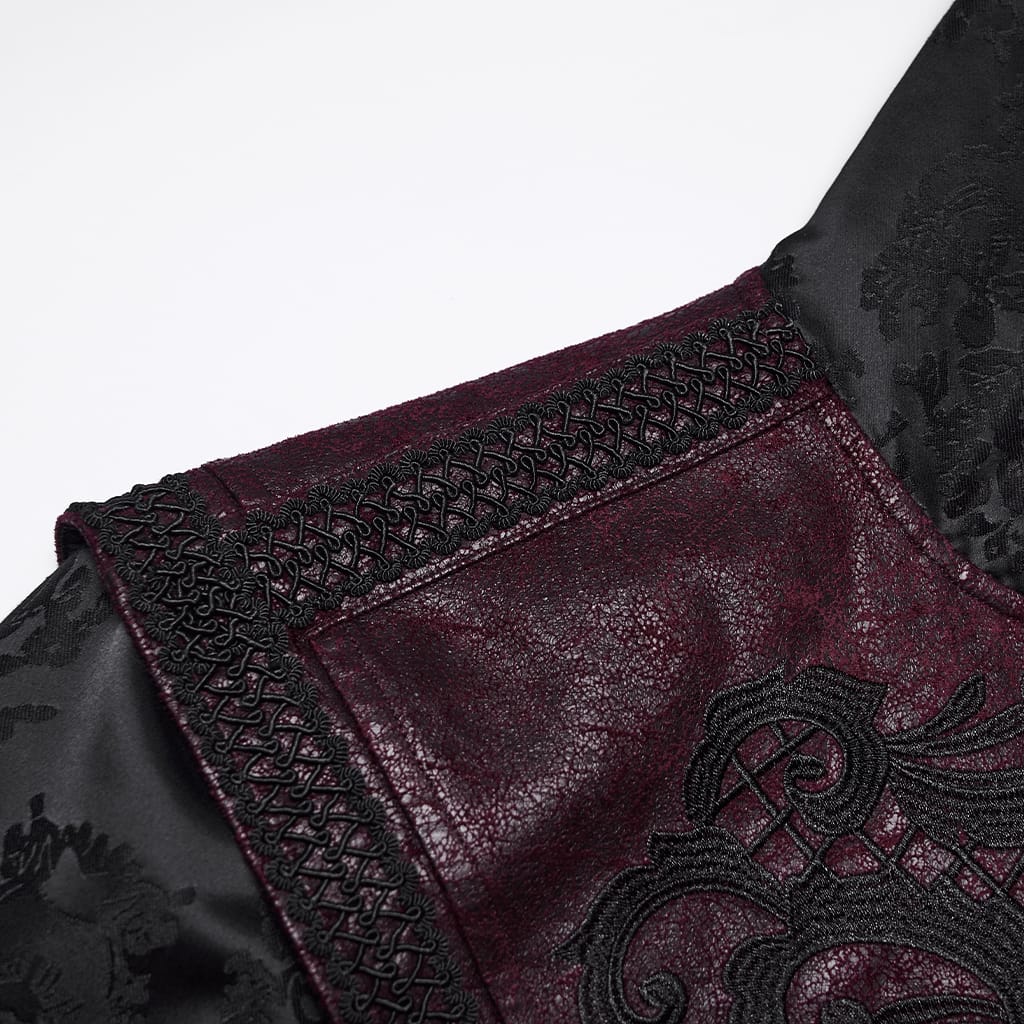 PUNK RAVE Men's Punk Embroidered Jacquard Hooded Coat Black-Red