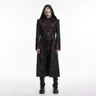 PUNK RAVE Men's Punk Embroidered Jacquard Hooded Coat Black-Red