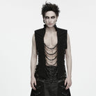PUNK RAVE Men's Punk Eyelet Chain Safety Pin Stand Collar Vest