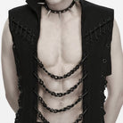 PUNK RAVE Men's Punk Eyelet Chain Safety Pin Stand Collar Vest