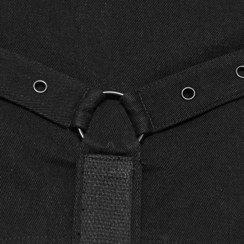 PUNK RAVE Men's Punk Eyelet Chain Safety Pin Stand Collar Vest