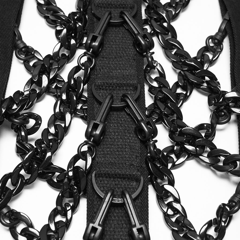 PUNK RAVE Men's Punk Eyelet Chain Safety Pin Stand Collar Vest
