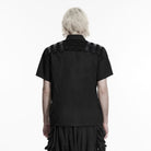 PUNK RAVE Men's Punk Eyelet D-ring Short Sleeved Shirt Black