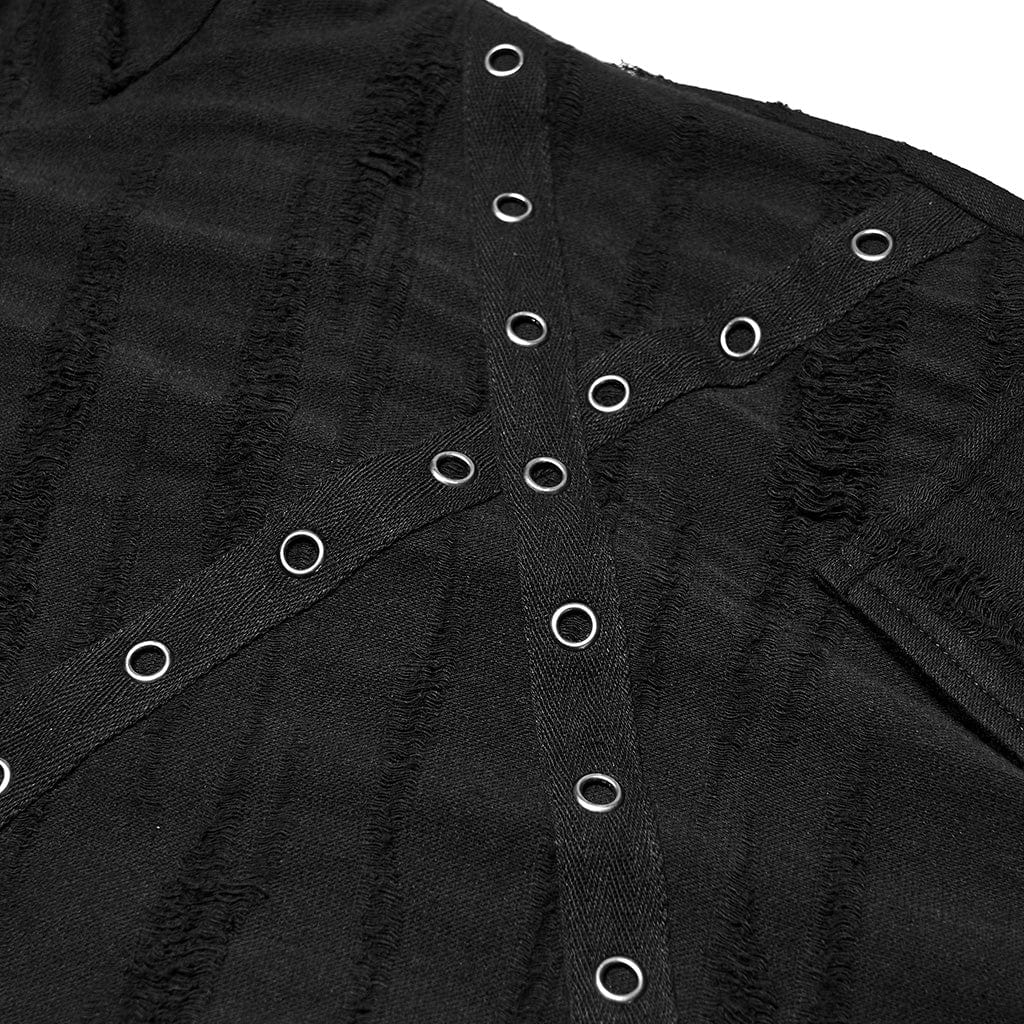PUNK RAVE Men's Punk Eyelet Ripped Hoodie