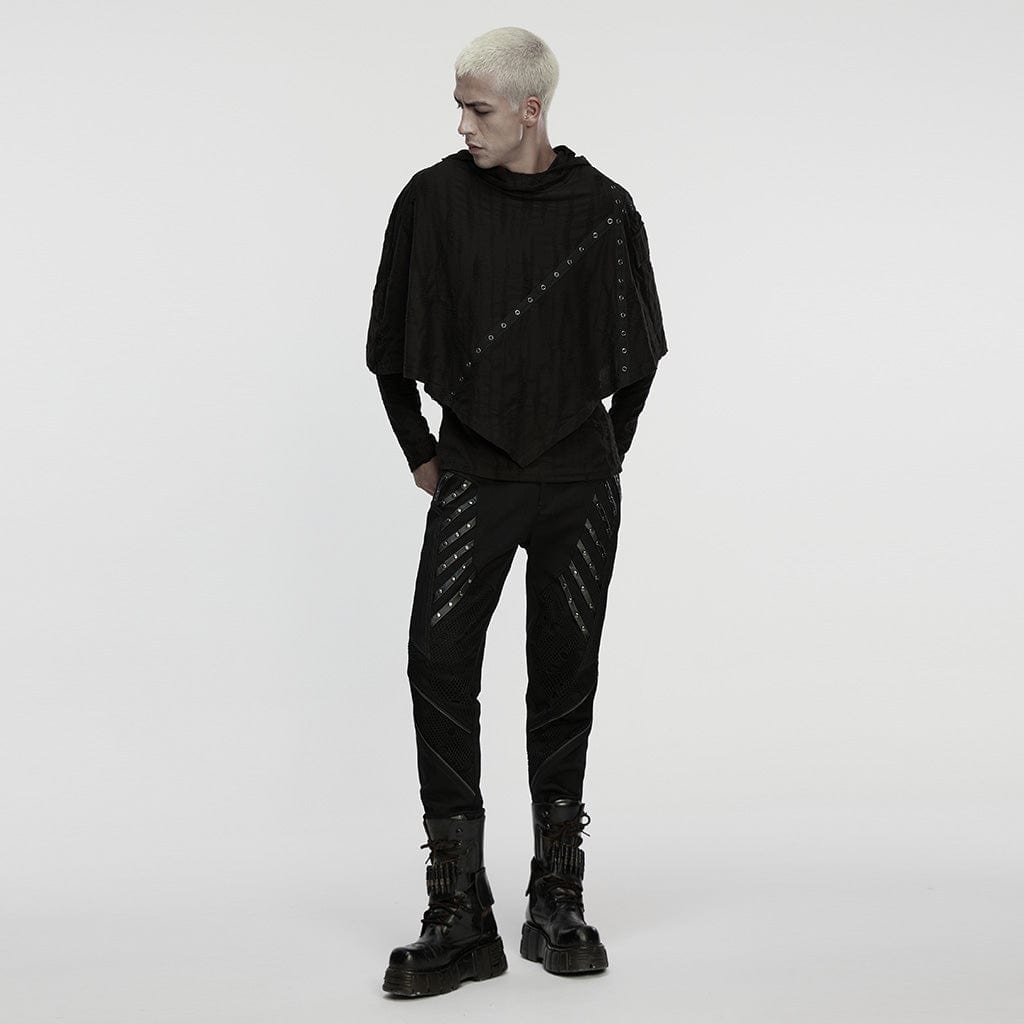 PUNK RAVE Men's Punk Eyelet Ripped Hoodie