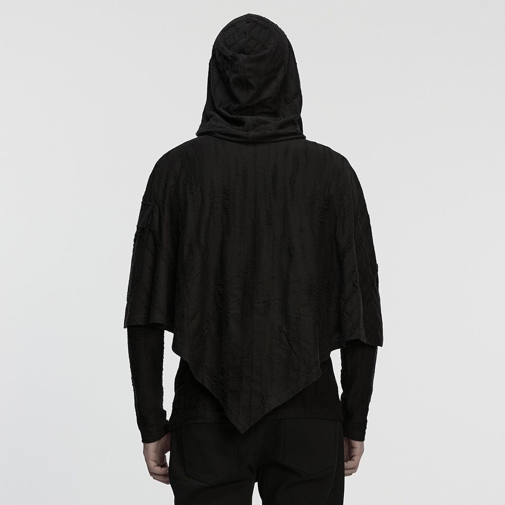 PUNK RAVE Men's Punk Eyelet Ripped Hoodie