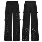 PUNK RAVE Men's Punk Eyelet Ripped Straight Pants