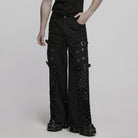 PUNK RAVE Men's Punk Eyelet Ripped Straight Pants