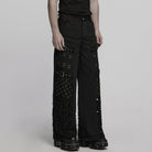 PUNK RAVE Men's Punk Eyelet Ripped Straight Pants