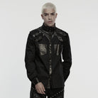 PUNK RAVE Men's Punk Eyelet Rivet Buckle-up Strap Stand Collar Shirt