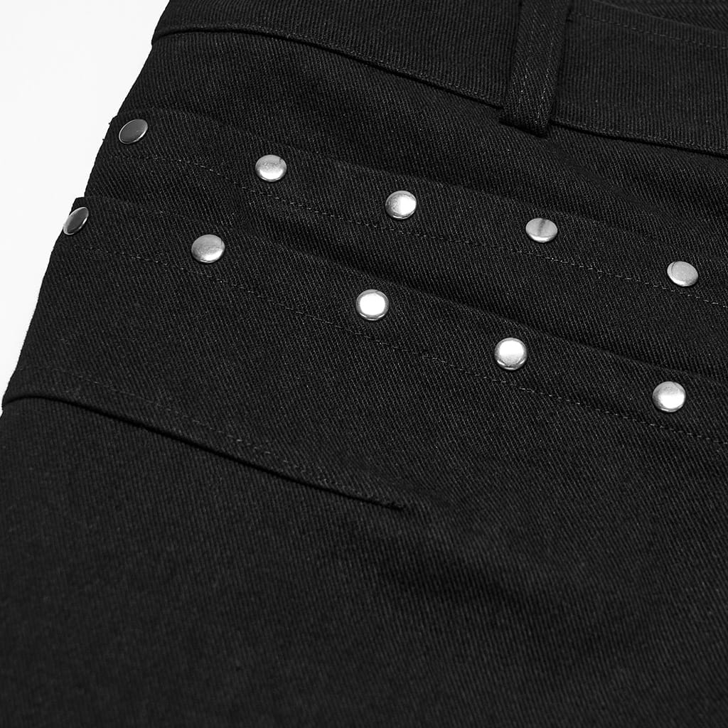 PUNK RAVE Men's Punk Eyelet Strap Studded Ruched Loose Pants
