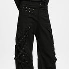 PUNK RAVE Men's Punk Eyelet Strap Studded Ruched Loose Pants