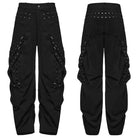 PUNK RAVE Men's Punk Eyelet Strap Studded Ruched Loose Pants