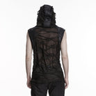 PUNK RAVE Men's Punk Eyelet Strap Tattered Hooded Tank Top Black