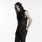 PUNK RAVE Men's Punk Eyelet Strap Tattered Hooded Tank Top Black