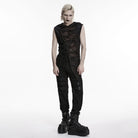 PUNK RAVE Men's Punk Eyelet Strap Tattered Hooded Tank Top Black