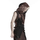 PUNK RAVE Men's Punk Eyelet Strap Tattered Hooded Tank Top Black-Coffee