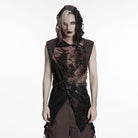 PUNK RAVE Men's Punk Eyelet Strap Tattered Hooded Tank Top Black-Coffee