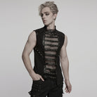 PUNK RAVE Men's Punk Eyelet Straps Mesh Splice Vest