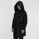 PUNK RAVE Men's Punk Eyelet Turn-down Collar Hooded Jacket