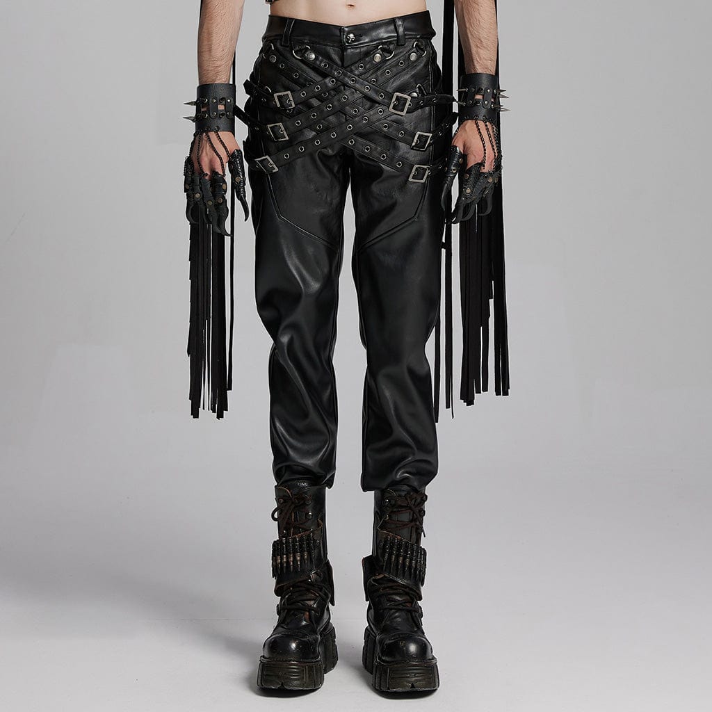 PUNK RAVE Herren Punk Eyelets Strap Pants mit Schnalle