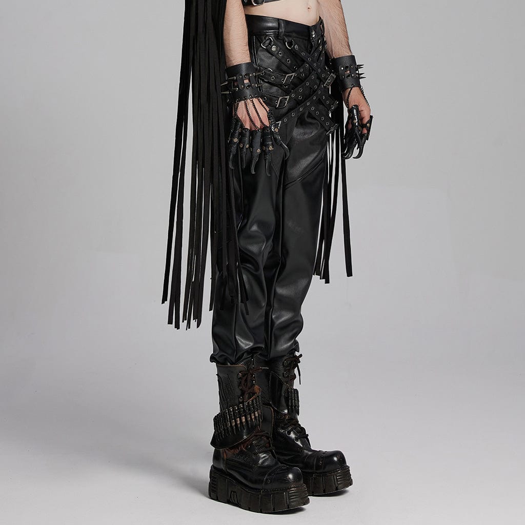 PUNK RAVE Men's Punk Eyelets Buckle-up Strap Pants