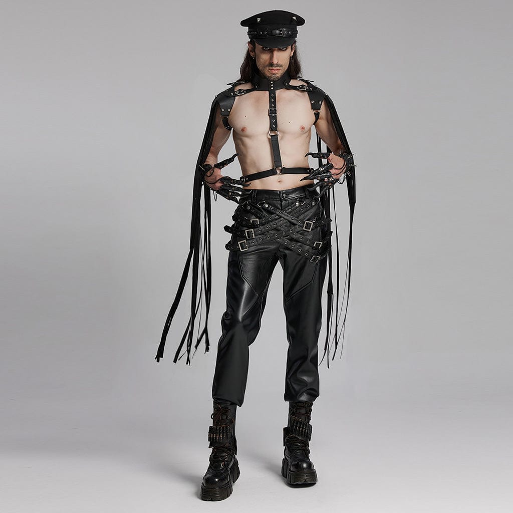 PUNK RAVE Men's Punk Eyelets Buckle-up Strap Pants