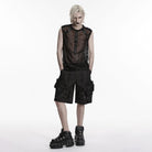 PUNK RAVE Men's Punk Eyelets Buckles Mesh Tank Top
