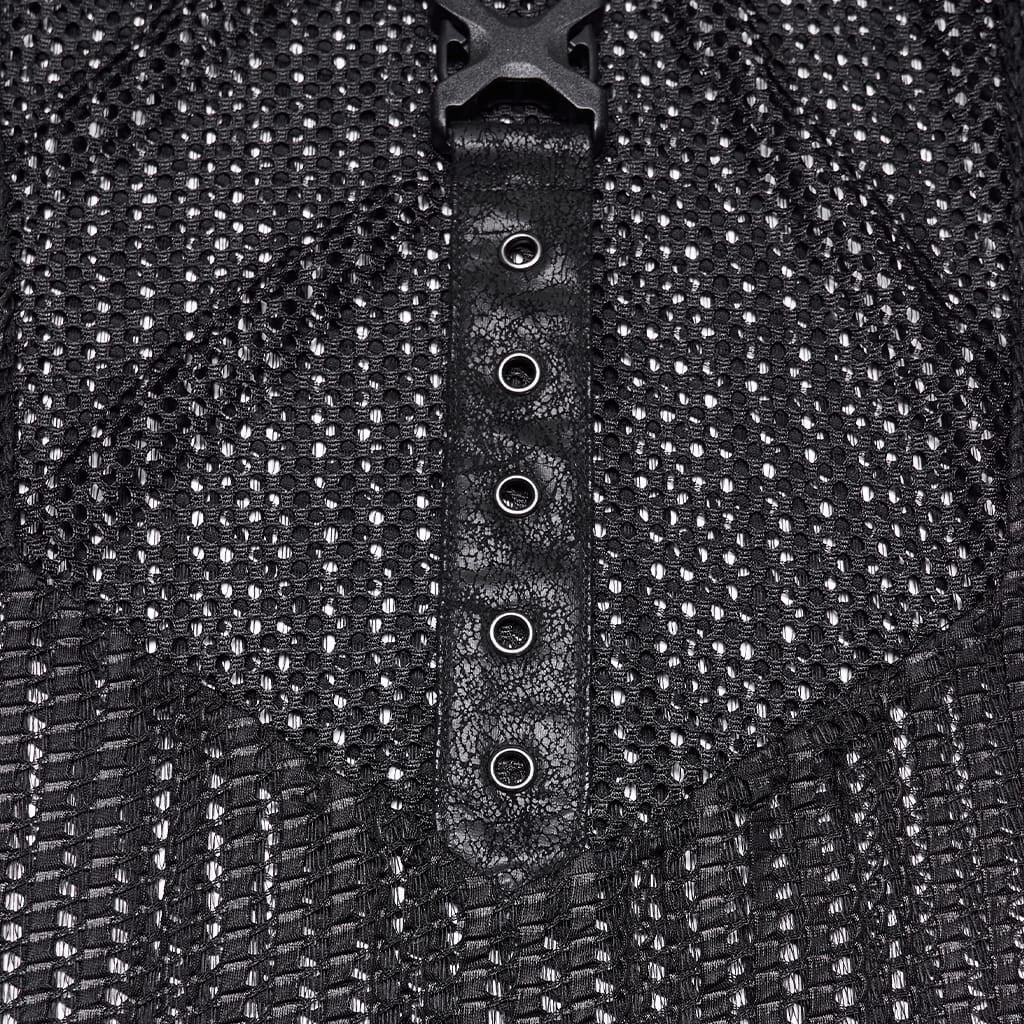 PUNK RAVE Men's Punk Eyelets Buckles Mesh Tank Top