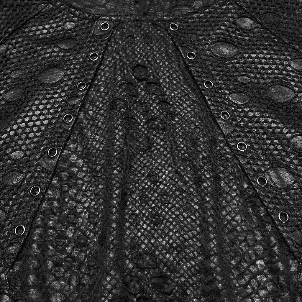 PUNK RAVE Men's Punk Eyelets Ripped Loose Hoodie