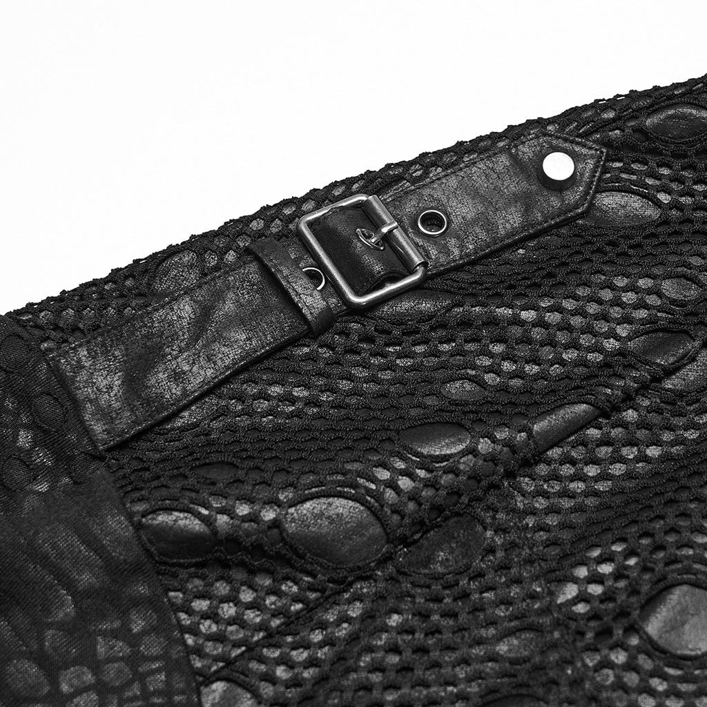 PUNK RAVE Men's Punk Eyelets Ripped Loose Hoodie