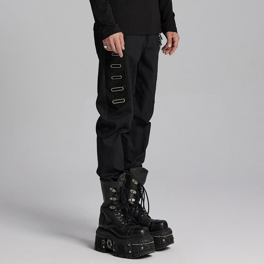 PUNK RAVE Men's Punk Eyelets Skull Button Pants