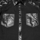 PUNK RAVE Men's Punk Eyelets Turn-down Collar Splice Shirt