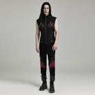 PUNK RAVE Men's Punk Faux Leather Big-pocket Black Red Vest