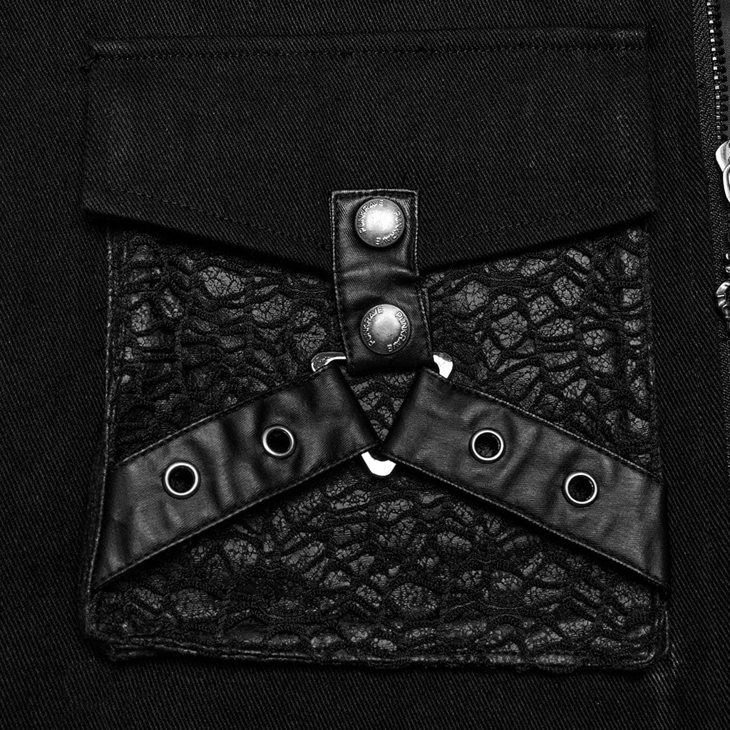 PUNK RAVE Men's Punk Faux Leather Big-pocket Eyelets Vest