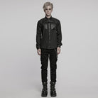 PUNK RAVE Men's Punk Faux Leather Splice Splice Buckle Strap Shirt